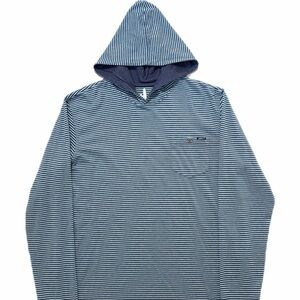 Johnnie-O Hoodie Mens Medium Blue Striped Pullover Lightweight Pocket Shirt
